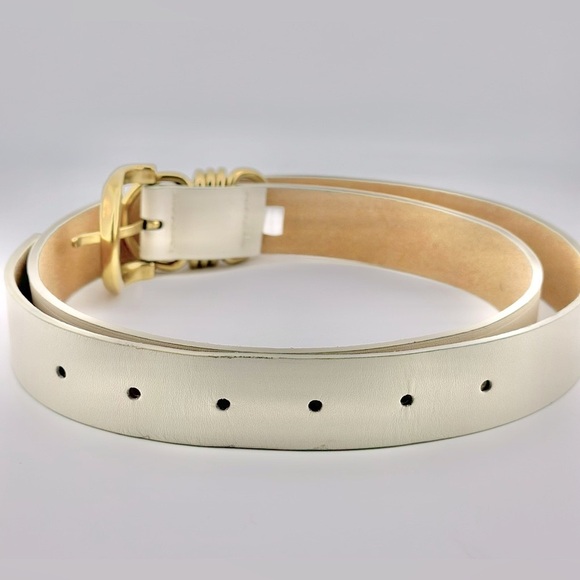 Harriet Isles Evereve Cream Leather Belt With Gold Buckle, Size M/L - Picture 6 of 8